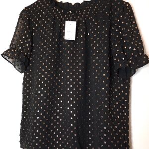 NWT J.Crew Blouse XXS Women's Black & Gold Swiss Dot Shirt Women's Top XXS